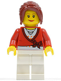 LEGO twn117 Sweater Cropped with Bow, Heart Necklace, White Legs, Dark Red Hair Ponytail Long with Side Bangs