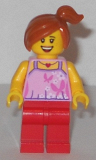 LEGO twn233 Child - Bright Pink Top with Butterflies and Flowers, Red Legs, Off-center Ponytail